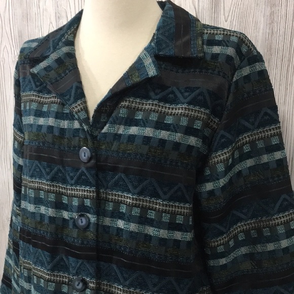 Vintage Womens Blazer Blue Turquoise Geometric Pattern Size 14 - Picture 4 of 9